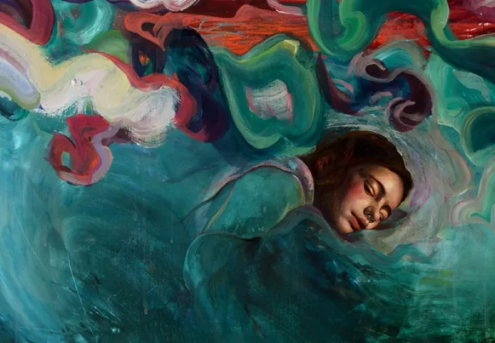 "Arrullo de mar y aire" (mixta sobre lino) es uno de los bellos 18 cuadros en distintos formatos que se exhibirán en esta exposición. /Foto: Cortesía