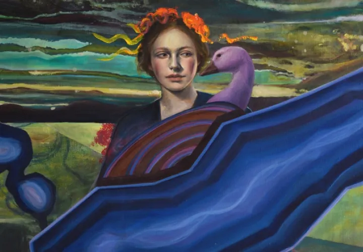 "El encuentro con el cisne" (65 x91cms). Técnica mixta sobre lino. /Foto: Cortesía