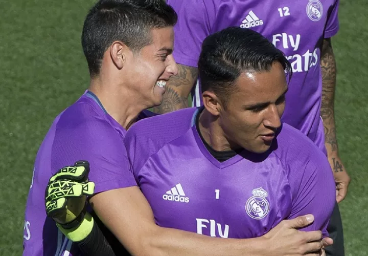 Keylor y James en un entrenamiento. Foto/AP