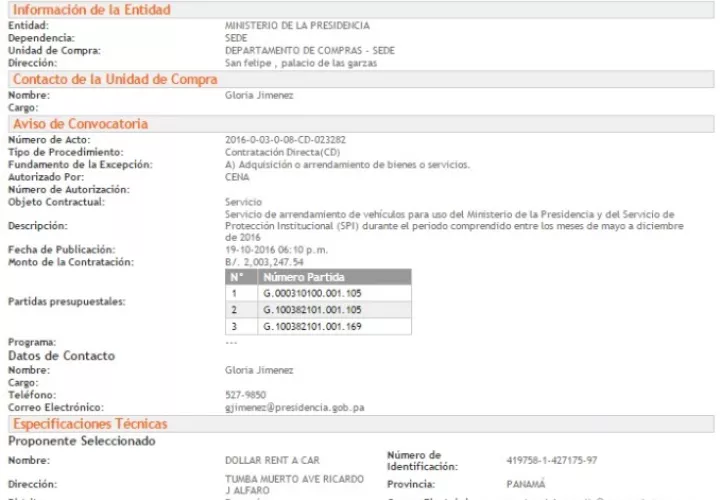 La contratación se muestra en el portal Panamá Compras.