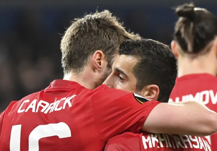 El United festeja su anotación. /Foto AP