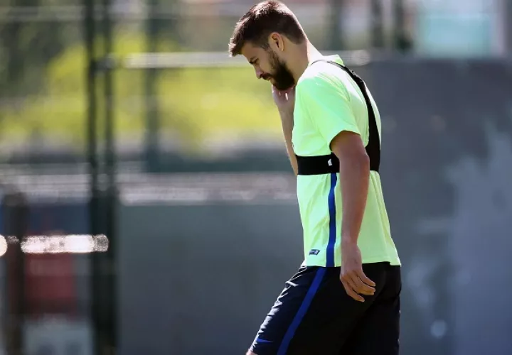 Piqué durante la jornada de entrenamientos. 
