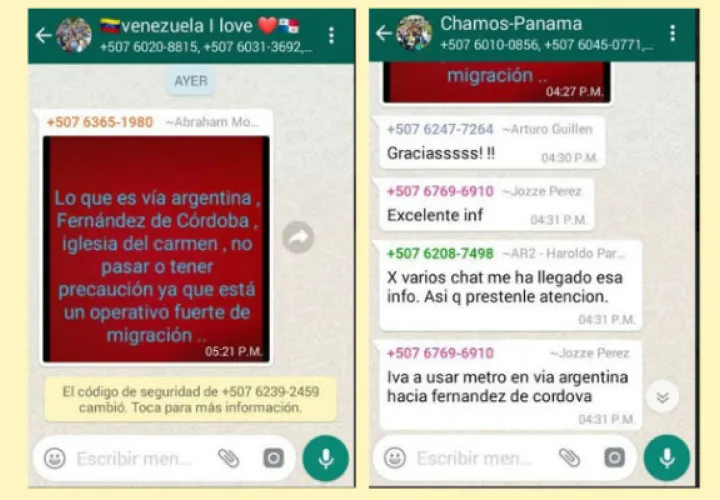Se trata de varias capturas de pantalla en la que se lee cómo estas personas se comunican para evitar los operativos en las estaciones del Metro de Panamá.
