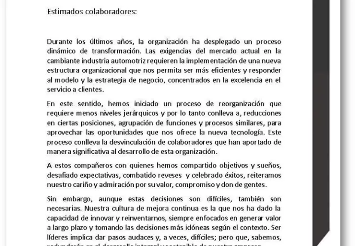 Proceso de reorganización requiere menos niveles jerárquicos que conllevan reducciones 