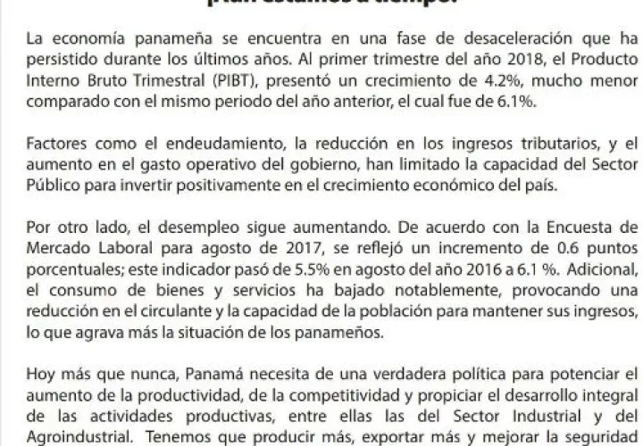 Sindicato de Industriales pide reactivar productividad del país. 