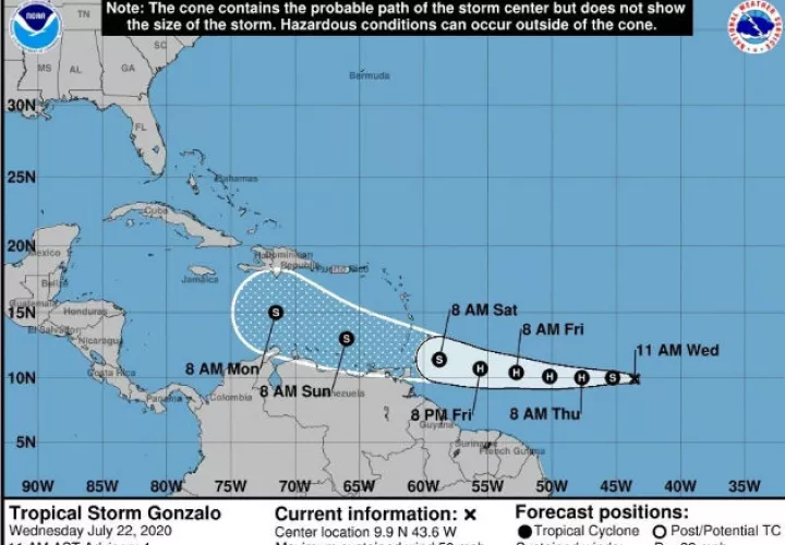  Imagen de la NOAA (EE.UU). con la localización de la tormenta tropical Gonzalo en el Atlántico este miércoles. Fotos: EFE.