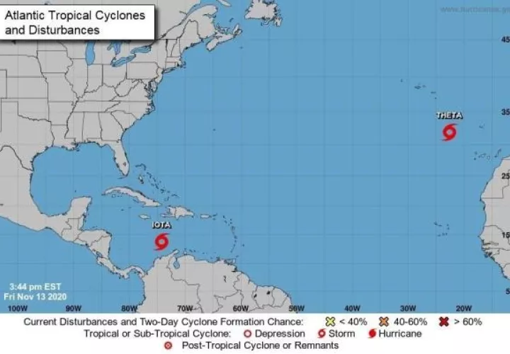 Iota se moverá por el centro del mar Caribe durante los dos próximos días hasta que se aproxime a las costas de Nicaragua y el noreste de Honduras el lunes, indicó el observatorio. Foto: EFE