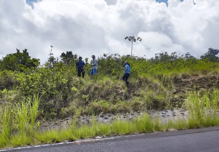 Durante una inspección en el sitio, personal técnico de MiAmbiente sorprendió a un grupo realizando trabajos de levantamiento topográfico de forma ilegal. Foto. MiAmbiente