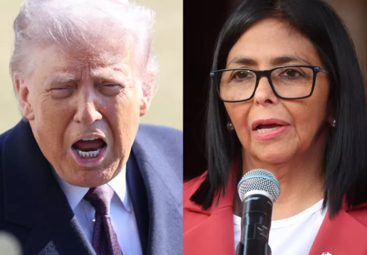 El presidente de Estados Unidos, Donald Trump, y a la presidenta encargada de Venezuela, Delcy Rodríguez. Foto: EFE