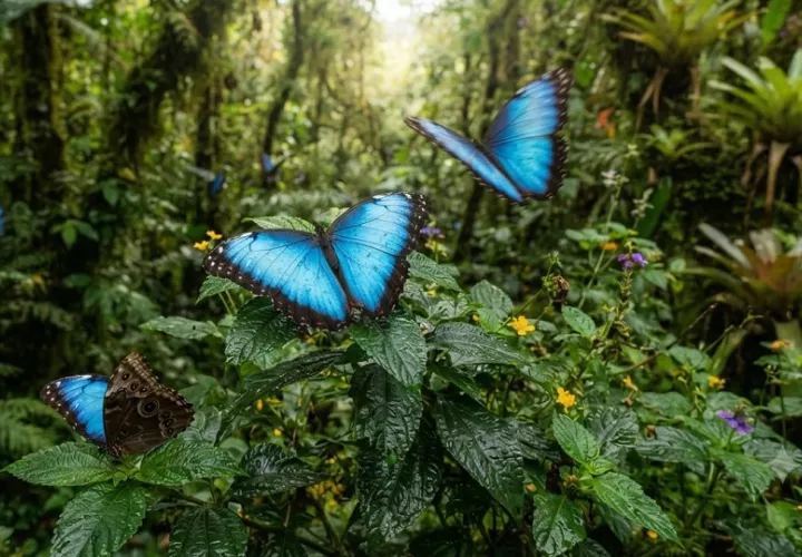 La temperatura influye en el color azul de las mariposas Morpho.