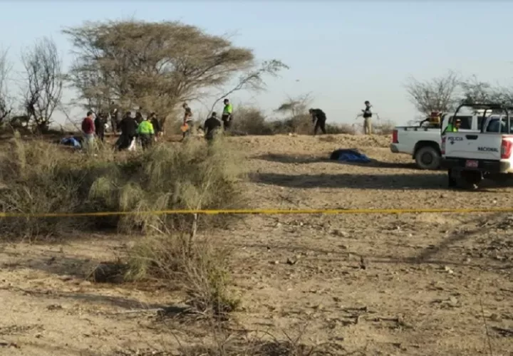 Integrantes la Policía de Perú operan en la zona donde una avioneta que sobrevolaba sobre las Líneas de Nazca se estrelló y dejó trece personas fallecidas, entre ellos 11 turistas, en la municipalidad provincial de Nazca (Perú). EFE/Víctor Quilca