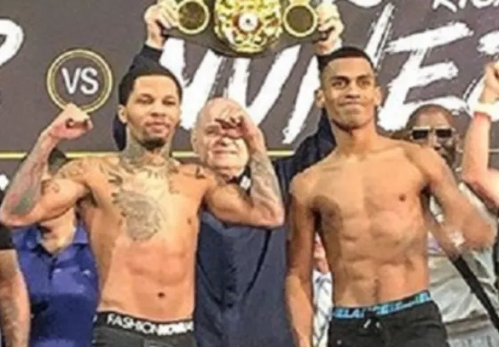 Gervonta Davis (izq) y Ricardo Núñez en el pesaje oficial. @Gervontaa