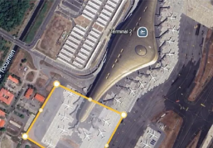 Diseño conceptual en el que se señala con línea amarilla en donde se concentrará la ampliación del Muelle Sur del aeropuerto.  Cortesía