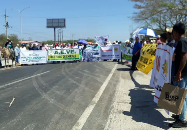 El Frente Unido por el Agro, acompañados por otros gremios como los educadores, cerraron los cuatro paños de la importante vía, con pancartas y consignas.