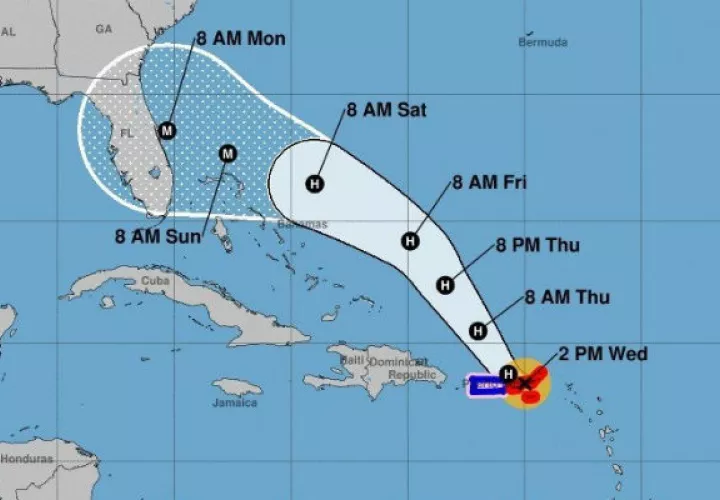 Ruta estimada de 5 días del huracán Dorian durante su paso por el Caribe hacia EE.UU. Foto:EFE 