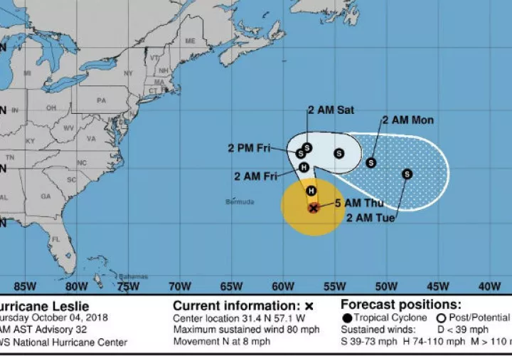 Cinco días de la tormenta tropical Leslie convertida en huracán en su trayectoria en el Atlántico. EFE