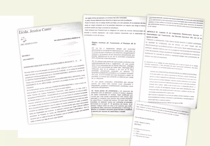   La carta, con copia a organismos internacionales, advierte que Martinelli es sometido a tratos crueles en dicho penal, así como a un aislamiento ilegal.