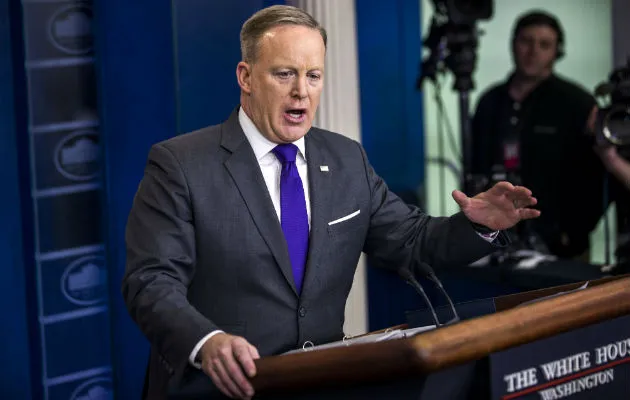 El portavoz de la Casa Blanca, Sean Spicer, en su conferencia diaria. FOTO/AP