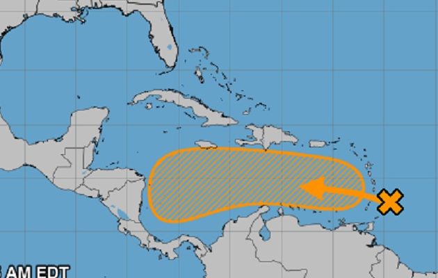 Ubicación de la onda tropical y la trayectoria que se espera siga en las próximas horas. Foto: Internet