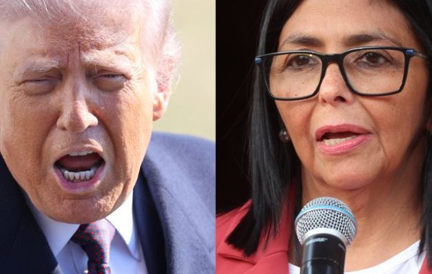 El presidente de Estados Unidos, Donald Trump, y a la presidenta encargada de Venezuela, Delcy Rodríguez. Foto: EFE