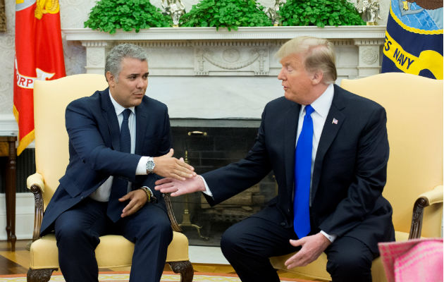 Los presidentes Iván Duque (izq) de Colombia y Donald Trump de EE.UU. se reunieron en Washington. Foto: EFE.