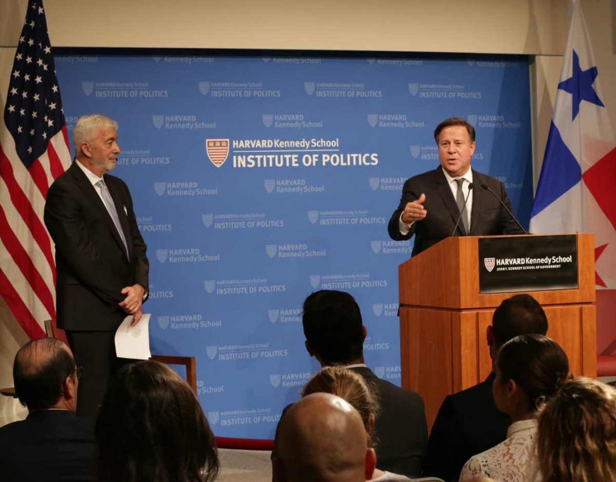 Presidente Juan Carlos Varela durante su intervención en la Universidad de Harvard. 