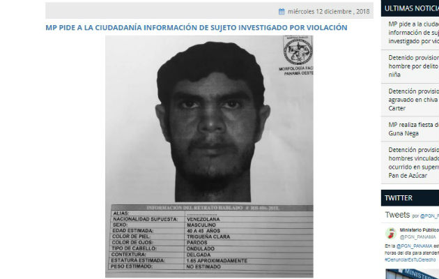  Ministerio Público busca a venezolano que violó a una mujer en Panamá Oeste. Foto: Ministerio Público.